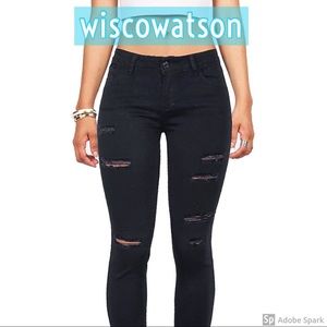 Black Ripped Wax Jeans